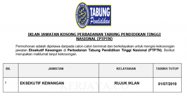Jawatan Kosong Eksekutif Kewangan PTPTN