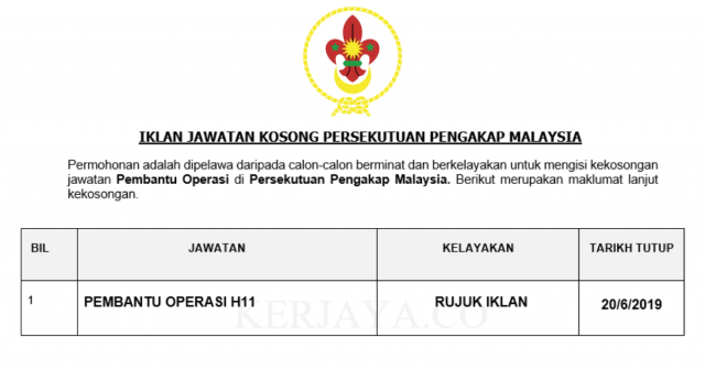 Persekutuan Pengakap Malaysia ~ Pembantu Operasi H11
