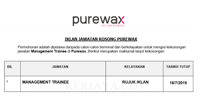 Purewax ~ Management Trainee