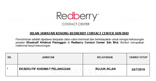 Redberry Contact Center ~ Eksekutif Khidmat Pelanggan