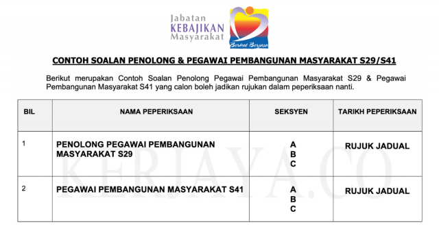 Contoh Soalan Penolong Pegawai Pembangunan Masyarakat JKM S29 & Pegawai Pembangunan Masyarakat S41 JKM