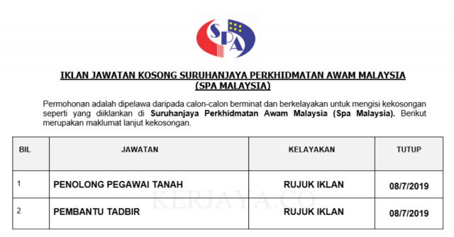 Jawatan Kosong Terbaru SPA Malaysia