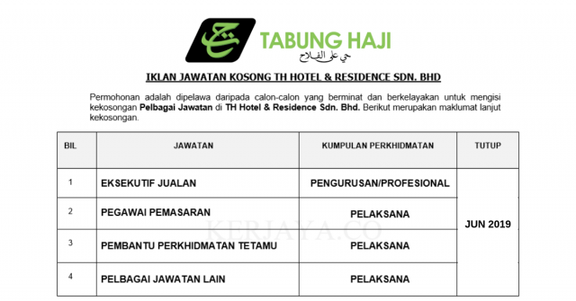 TH Hotel & Residence ~ Eksekutif Jualan, Pegawai Pemasaran & Pelbagai Jawatan Lain