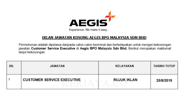 Aegis BPO Malaysia ~ Customer Service Executive