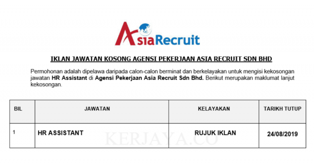 Agensi Pekerjaan Asia Recruit ~ Pembantu Sumber Manusia