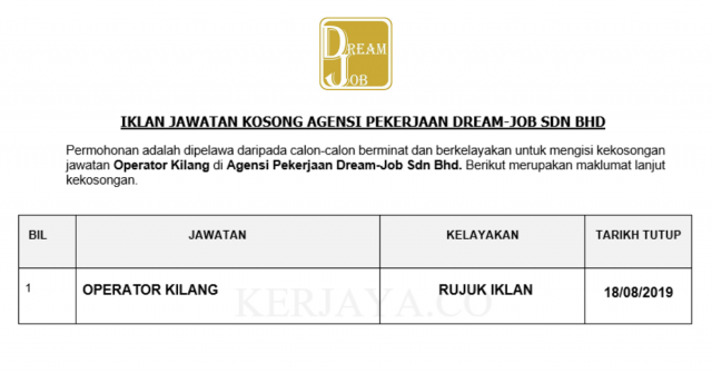 Agensi Pekerjaan Dream-Job ~ Operator Kilang