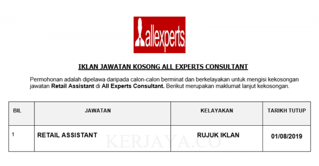 All Experts Consultant ~ Retail Assistant