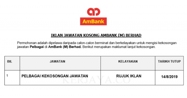 AmBank ~ Pelbagai Kekosongan Jawatan