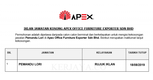 Apex Office Furniture Exporter ~ Pemandu Lori