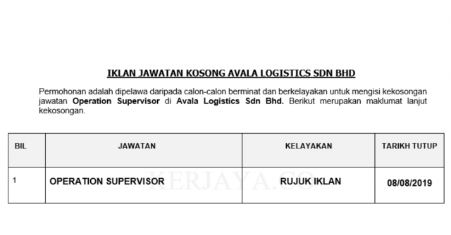 Avala Logistics ~ Operation Supervisor