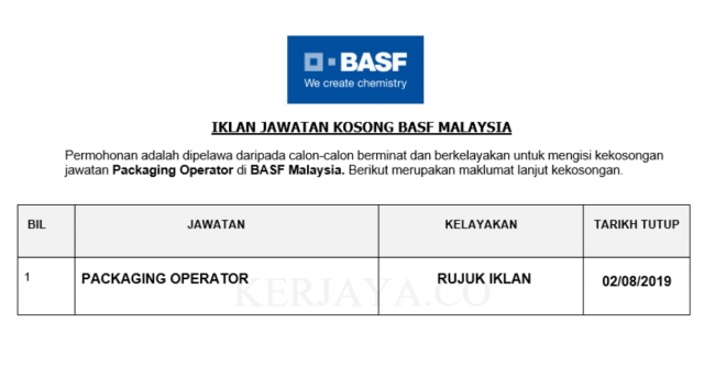 BASF Malaysia ~ Packaging Operator