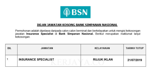 Bank Simpanan Nasional ~ Insurance Specialist