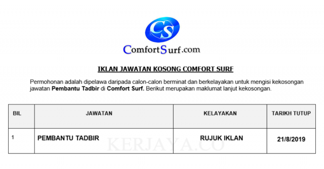 Comfort Surf ~ Pembantu Tadbir