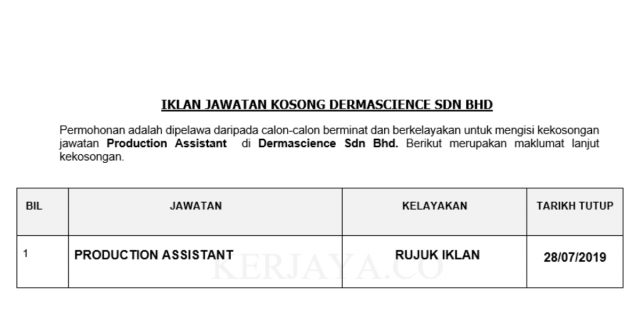 Dermascience ~ Production Assistant