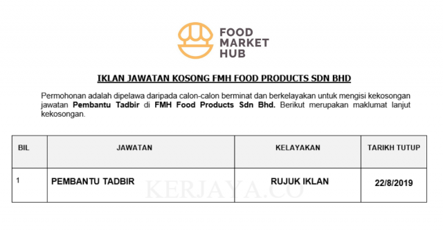 FMH Food Products ~ Pembantu Tadbir