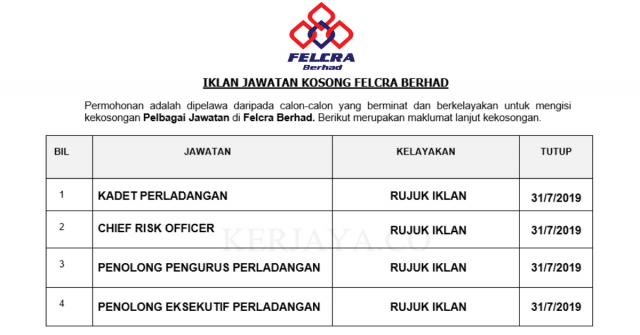 Felcra Berhad ~ Kelayakan Minima SPM
