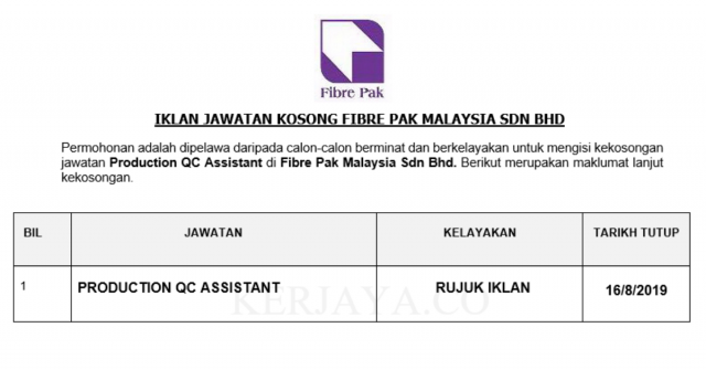 Fibre Pak Malaysia ~ Production QC Assistant