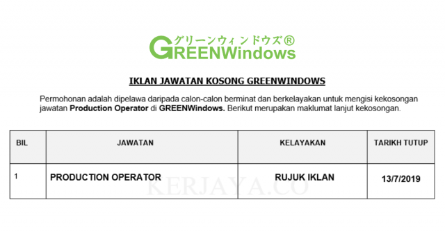 GREENWindows ~ Production Operator