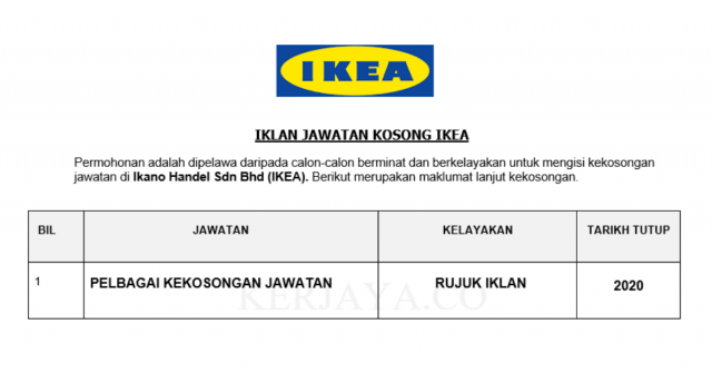 IKEA ~ Pelbagai Kekosongan Jawatan