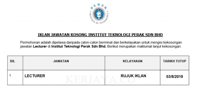 Institut Teknologi Perak ~ Lecturer