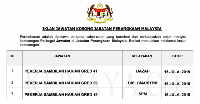 Pekerja Sambilan Harian (PSH) Jabatan Perangkaan Malaysia Untuk Banci Percubaan Penduduk & Perumahan Malaysia 2019