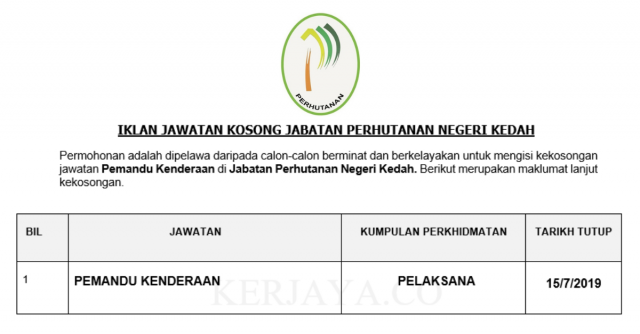 Jabatan Perhutanan Negeri Kedah ~ Pemandu Kenderaan H11