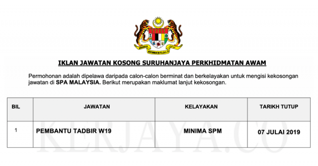 65 Kekosongan Jawatan Pembantu Tadbir Sektor Kerajaan di Suruhanjaya Perkhidmatan Awam Malaysia