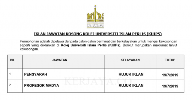 Kolej Universiti Islam Perlis (KUIPs) ~ Pensyarah & Profesor