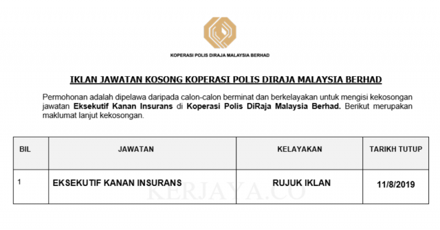 Koperasi Polis DiRaja Malaysia ~ Eksekutif Kanan Insurans