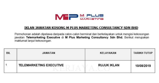 M Plus Marketing Consultancy ~ Telemarketing Executive