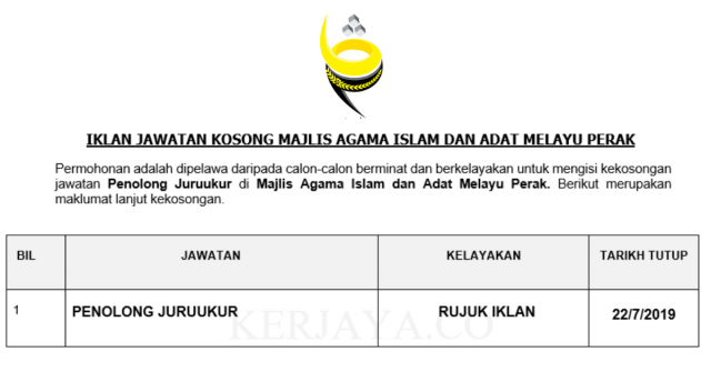 Majlis Agama Islam dan Adat Melayu Perak ~ Penolong Juruukur