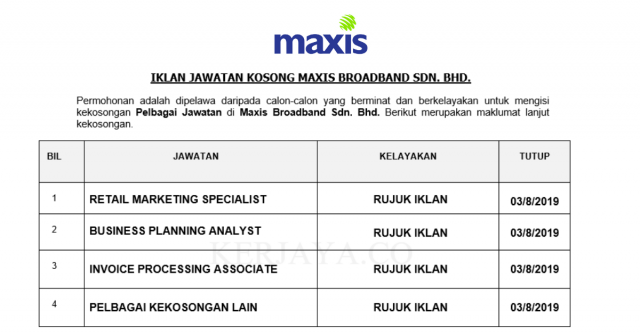 Maxis Broadband ~ Pelbagai Kekosongan Jawatan Baru 2019
