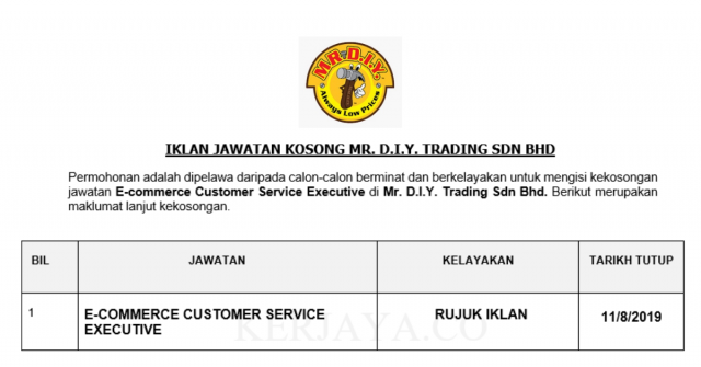 Mr. D.I.Y. Trading ~ E-commerce Customer Service Executive
