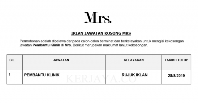 Mrs ~ Pembantu Klinik
