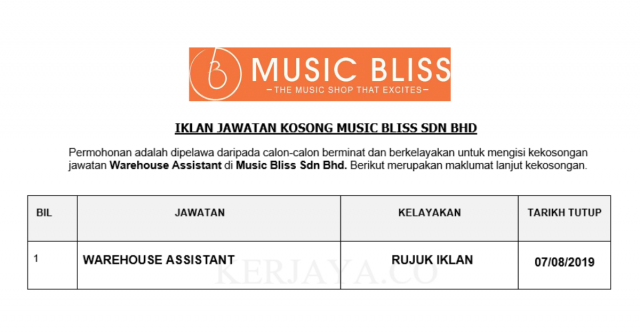 Music Bliss ~ Warehouse Assistant