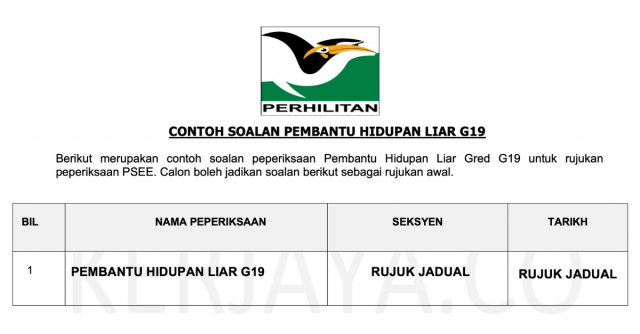 Contoh Soalan Pembantu Hidupan Liar PERHILITAN G19 ~ Kefahaman Bahasa Inggeris & Matematik