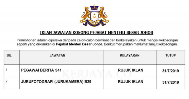 Pejabat Menteri Besar Johor ~ Pegawai Berita & Jurufotografi
