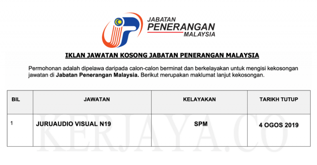 Jabatan Penerangan Malaysia ~ Minima SPM Layak Mohon. Pengambilan Terbuka Seluruh Negeri