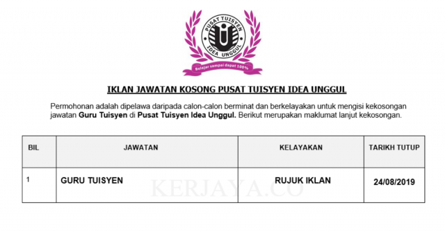 Pusat Tuisyen Idea Unggul ~ Guru Tuisyen