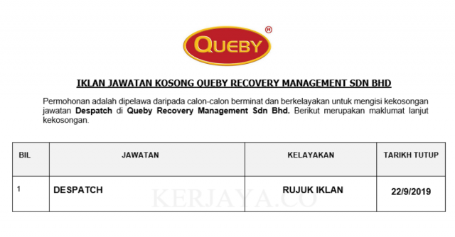 Queby Recovery Management ~ Despatch
