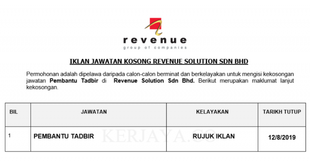 Revenue Solution ~ Pembantu Tadbir