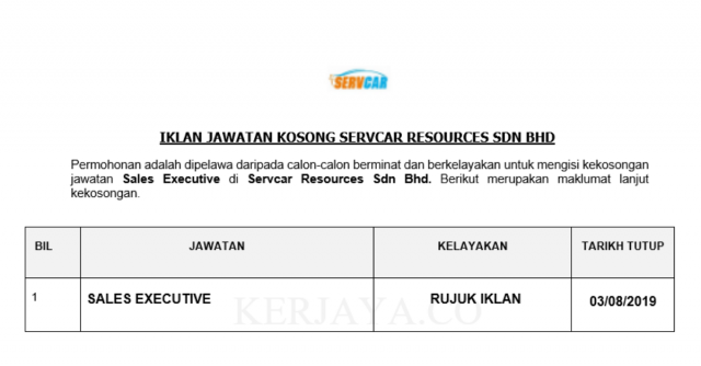 Servcar Resources ~ Sales Executive