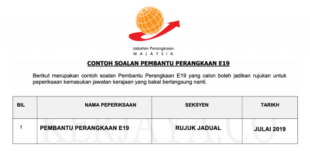 Contoh Soalan Pembantu Perangkaan E19 ~ Kefahaman Bahasa Inggeris & Matematik