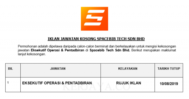 Spacebib Tech ~ Eksekutif Operasi & Pentadbiran