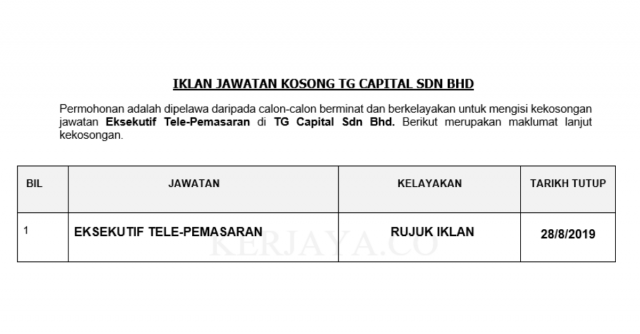 TG Capital ~ Eksekutif Tele-Pemasaran