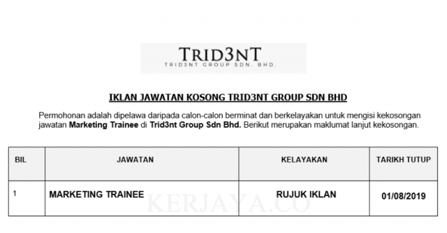 Trid3nt Group ~ Marketing Trainee