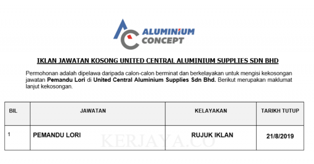United Central Aluminium Supplies ~ Pemandu Lori