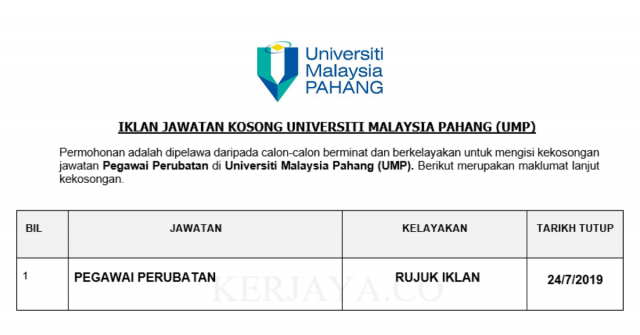 Universiti Malaysia Pahang (UMP) ~ Pegawai Perubatan