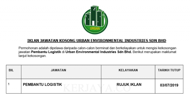 Urban Environmental Industries ~ Pembantu Logistik