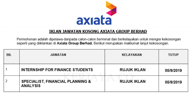Axiata Group ~ Internship for Finance Students & Specialist, Financial Planning & Analysis